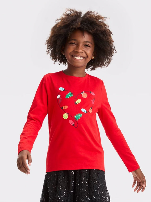 Image for Kids Girl's Graphic Printed Christmas Top,Red