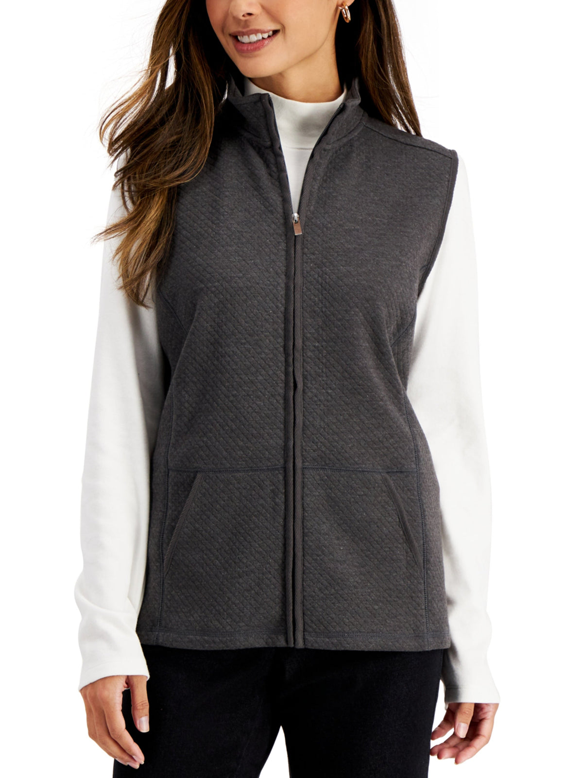 Image for Women's Quilted Fleece Vest,Dark Grey