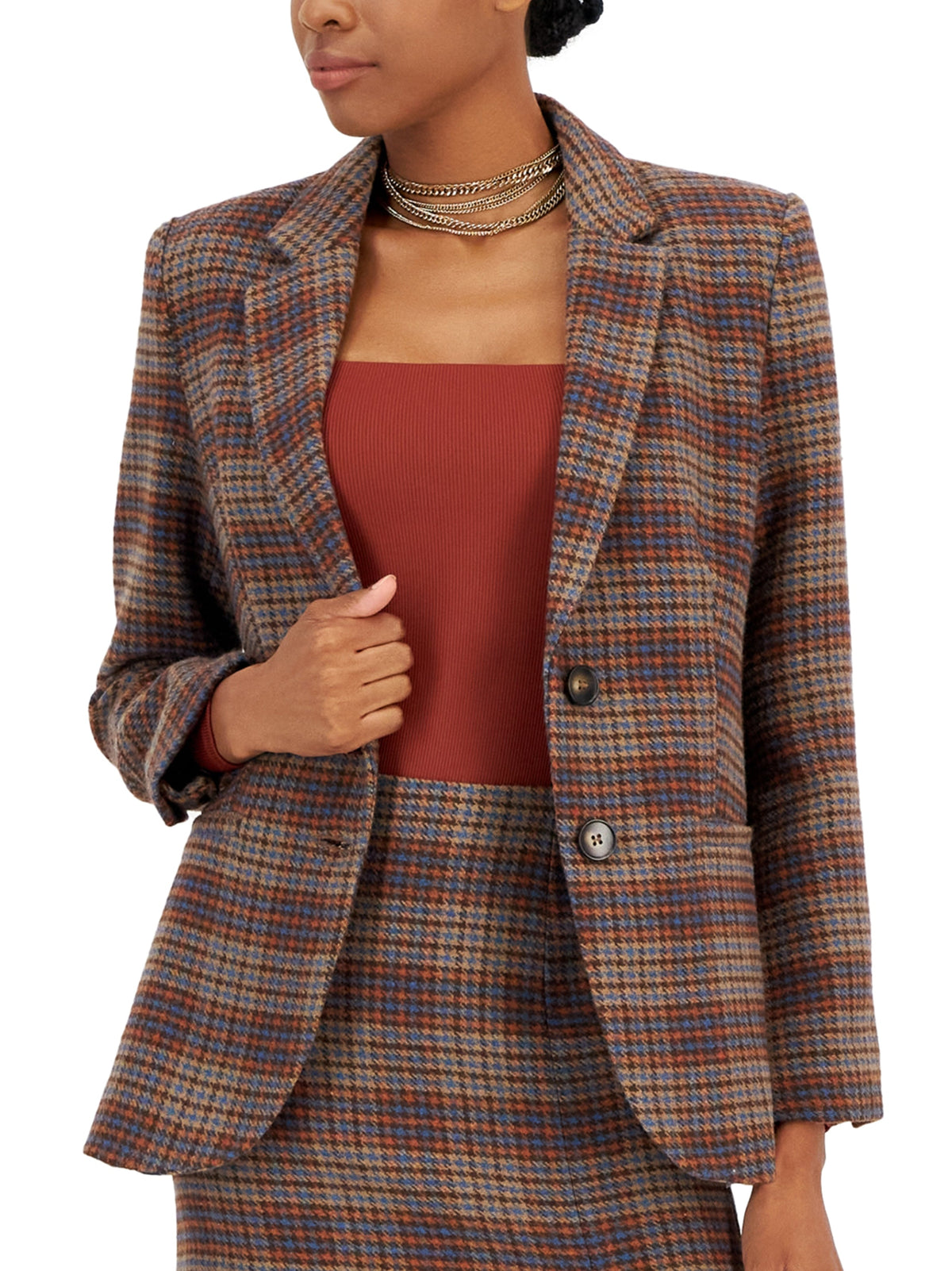 Image for Women's Plaid Blazer,Brown