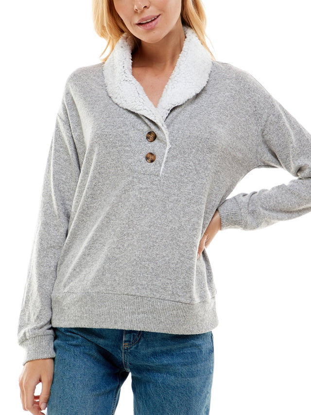 Image for Women's Sherpa Collar Sweater,Light Grey