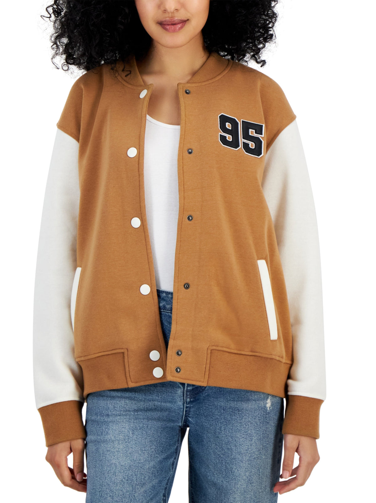 Image for Women's Varsity Bomber Jacket,Brown/White