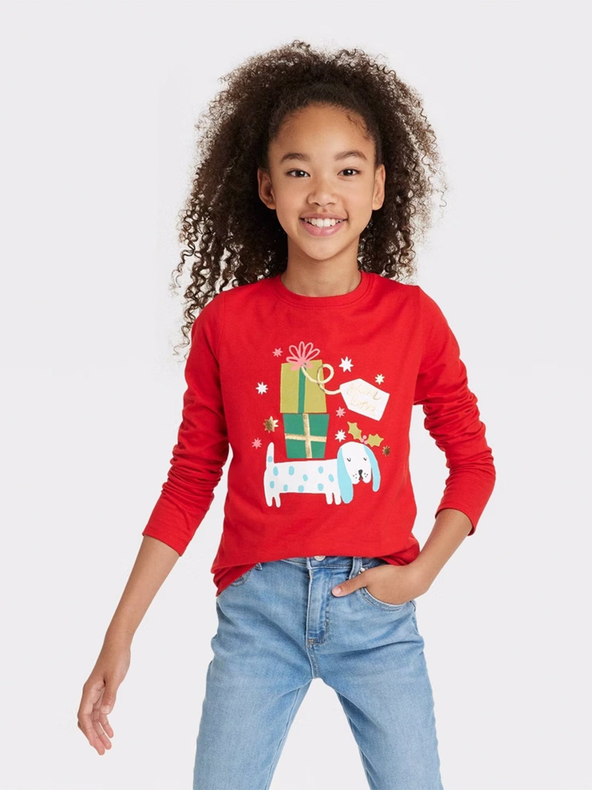 Image for Kids Girl's Graphic Printed Christmas Top,Red