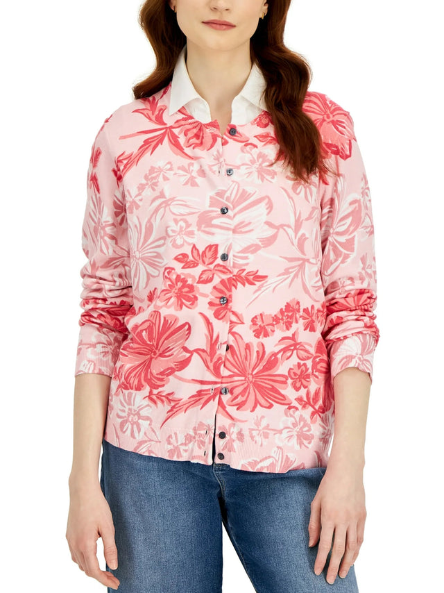 Image for Women's Floral Printed Buttons Up Top,Pink