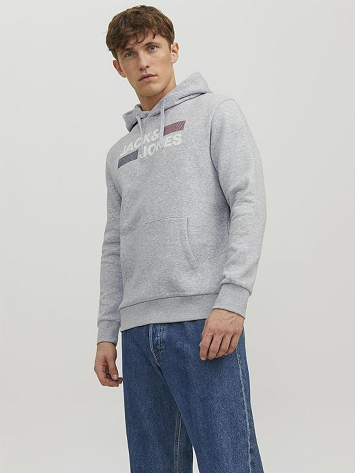 Image for Men's Brand Logo Printed Hoodie,Light Grey