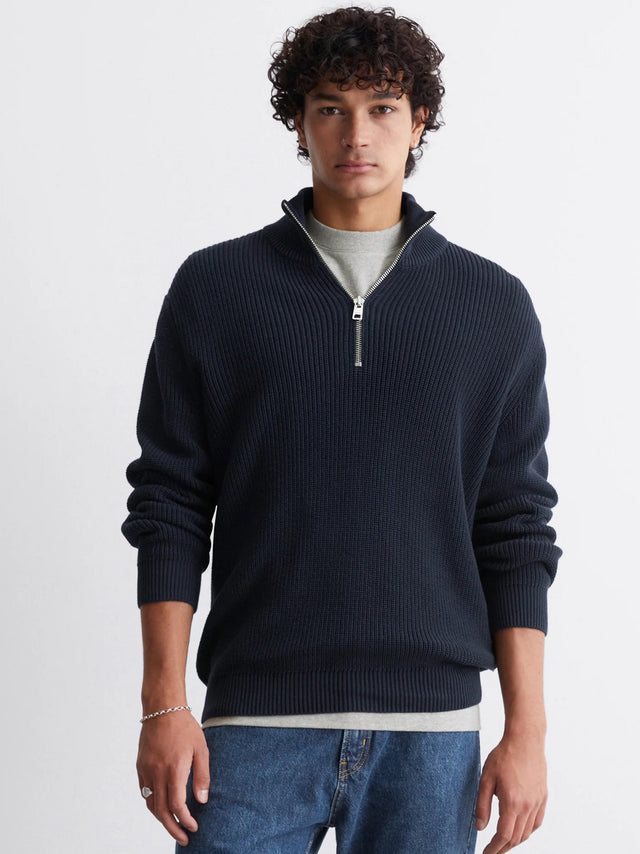 Image for Men's Quarter Zipped Sweater,Navy