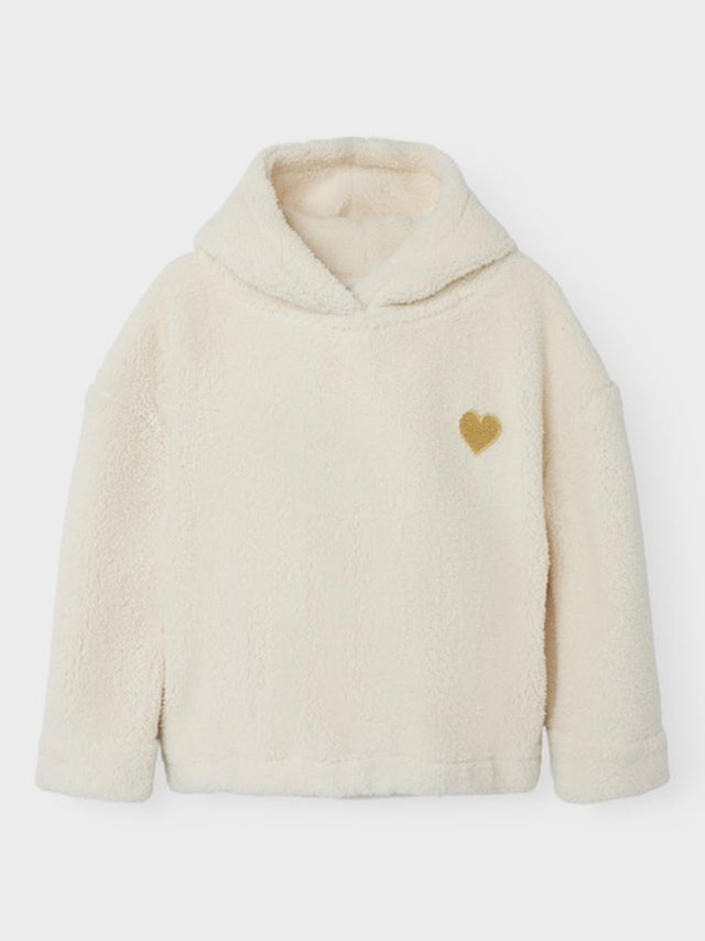 Image for Kids Girl's Heart Embroidered Sherpa Hoodie,Cream