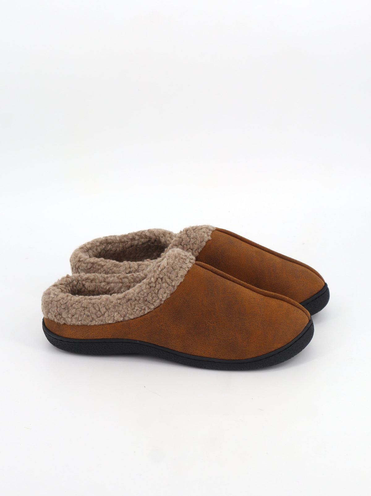 Image for Men's Plain Faux Fur Slippers,Dark Brown