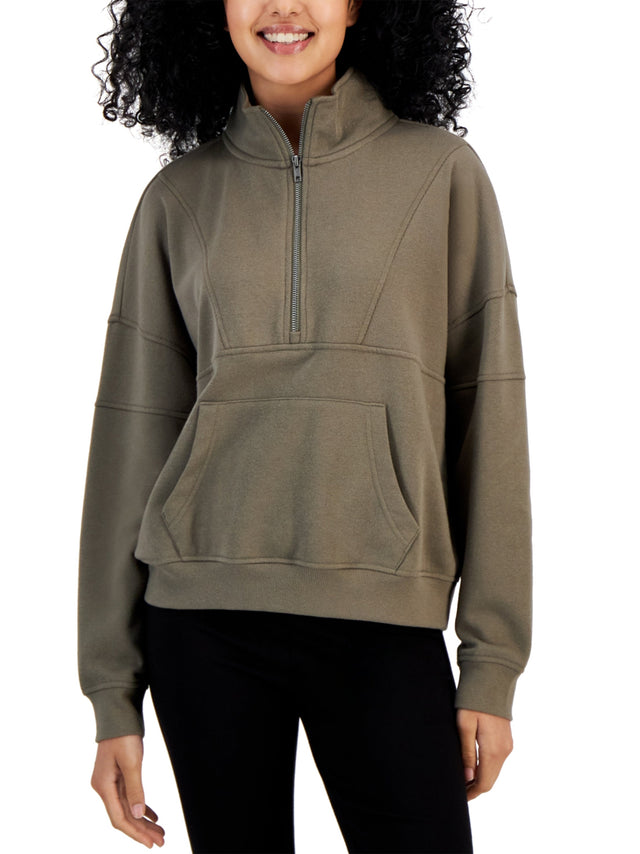 Image for Women's Plain Quarter Zip Sweatshirt,Light Olive