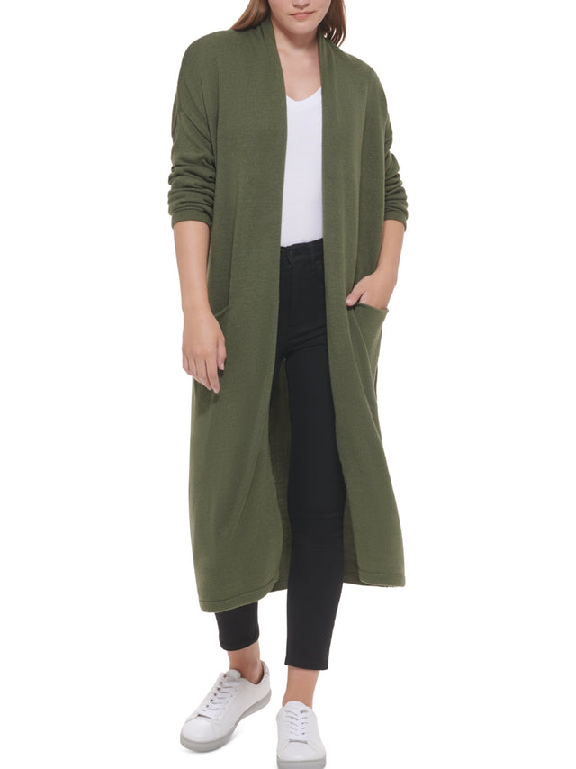 Image for Women's Plain Long Cardigan,Olive