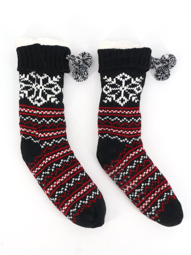 Image for Women's Printed Christmas Thick Long Socks,Black