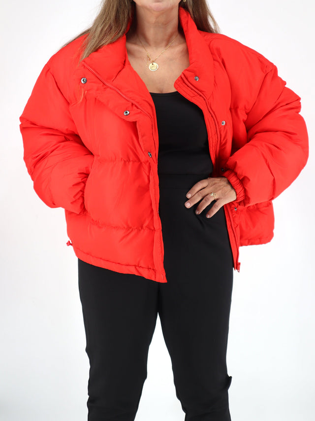 Image for Women's Quilted Puffer Jacket,Red