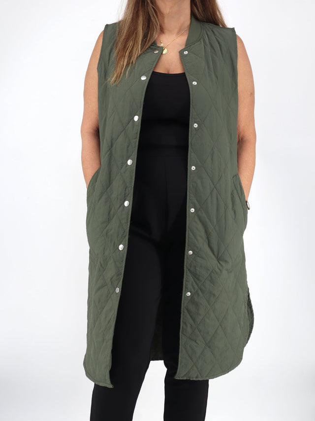 Image for Women's Quilted Long Vest,Olive