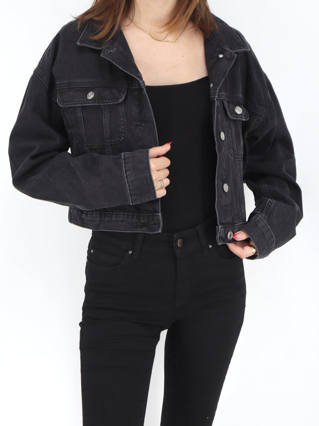 Image for Women's Cropped Denim Jacket,Black