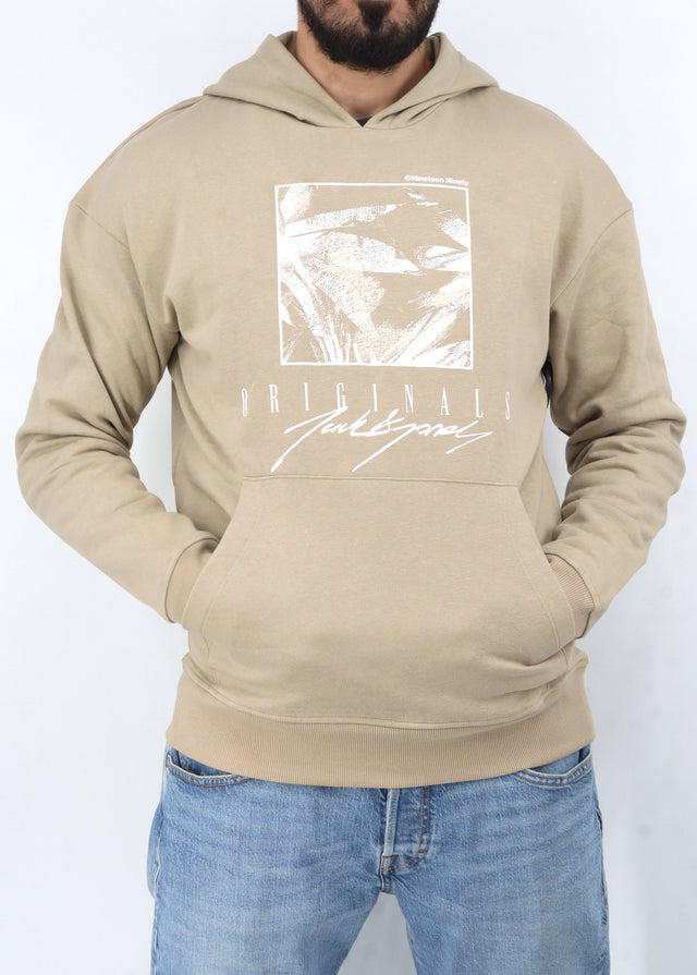 Image for Men's Graphic Printed Hoodie,Beige