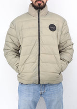 Image for Men's Brand Logo Patched Quilted Jacket,Light Olive