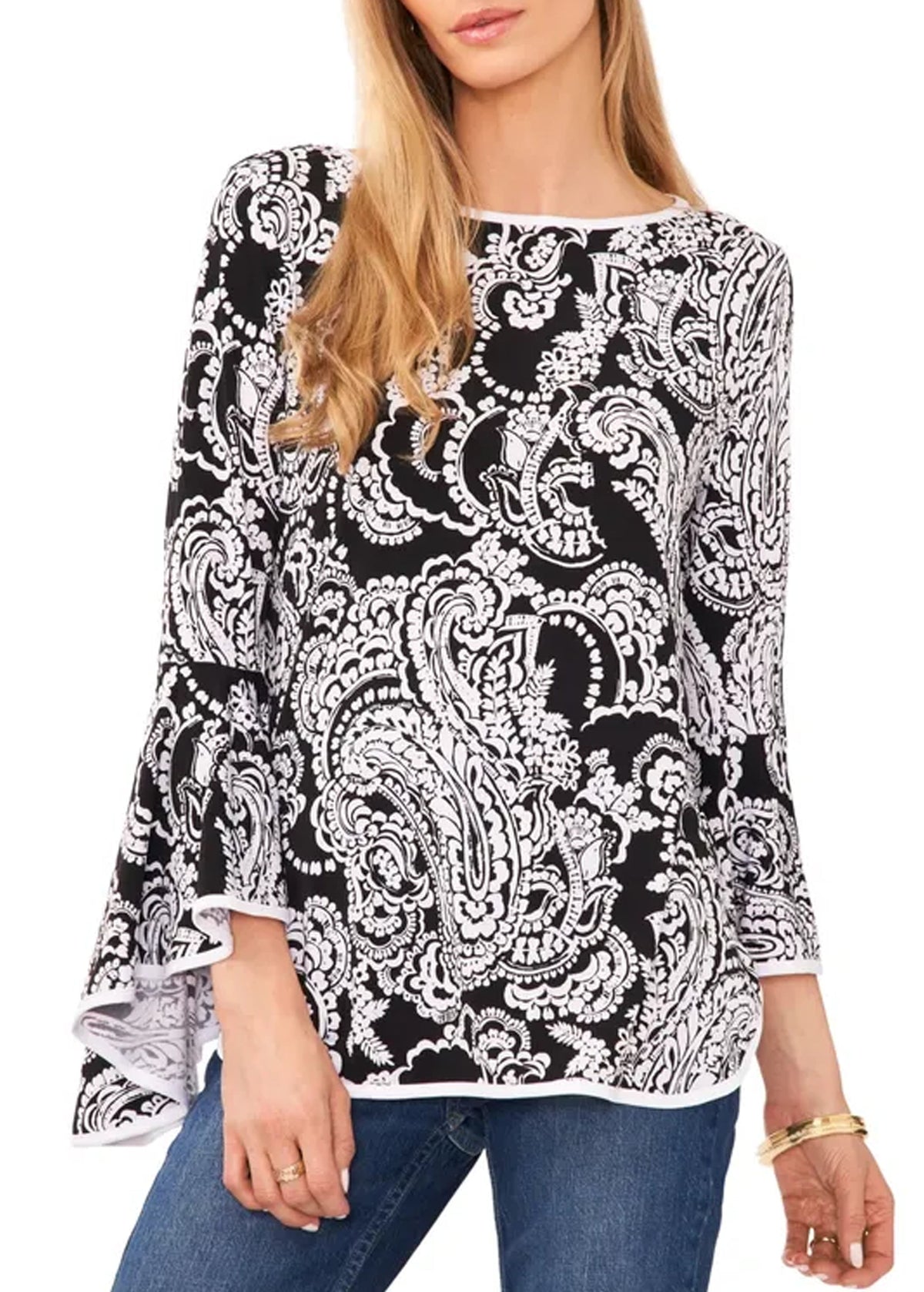 Image for Women's Printed Top,Black/White