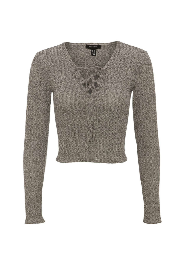 Image for Women's Textured Cropped Sweater,Grey