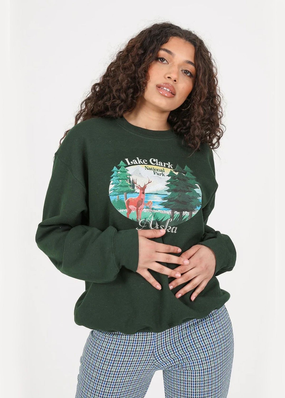 Image for Women's Graphic Printed Sweatshirt,Green