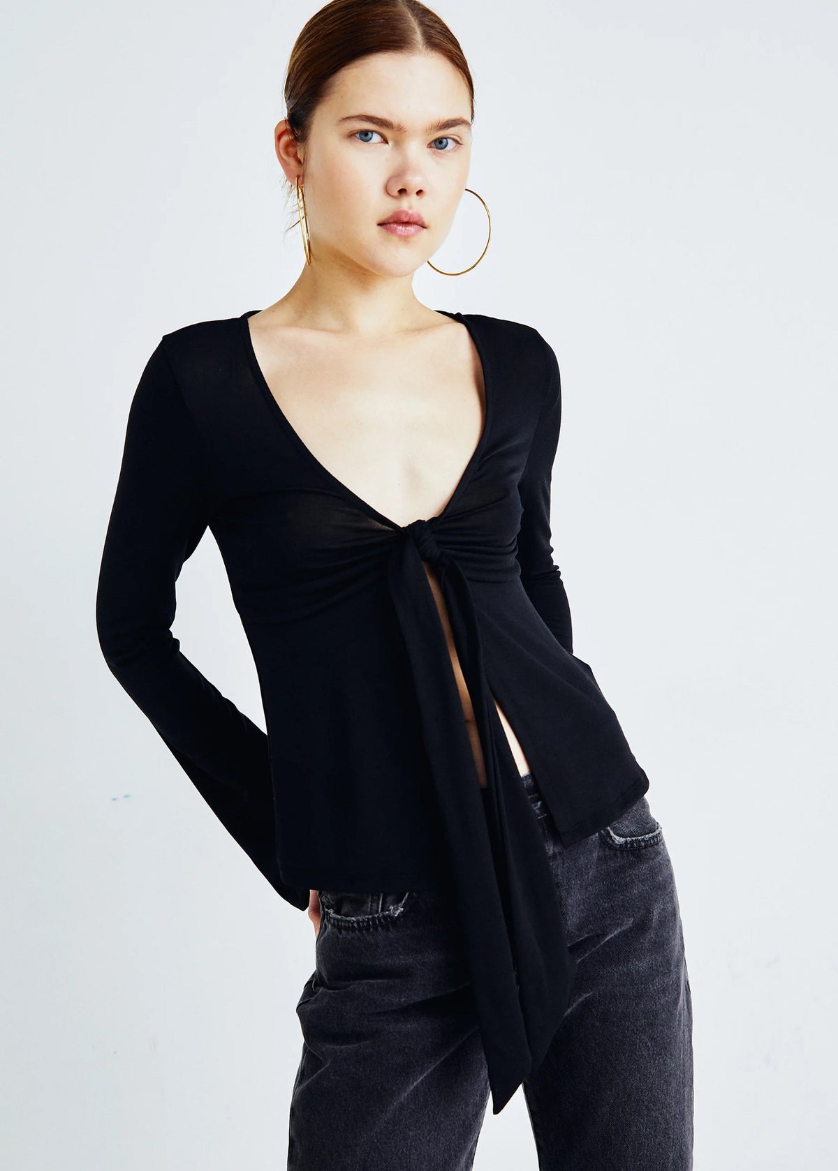 Image for Women's Front Tie Top,Black