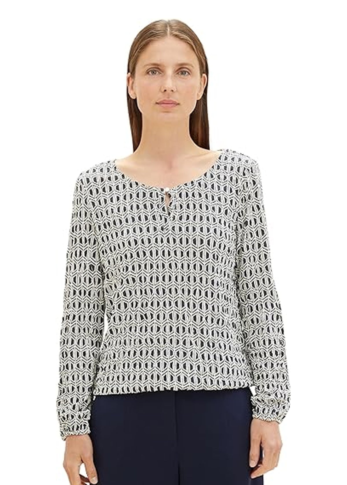 Image for Women's Printed Top,Navy/White