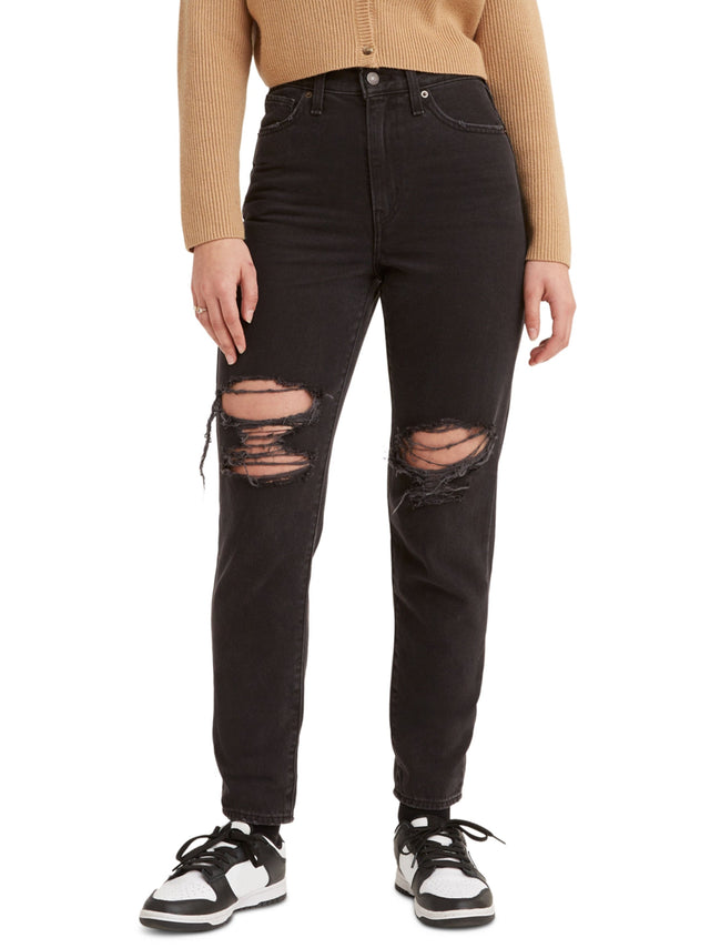 Image for Women's Ripped Mom Jeans,Black