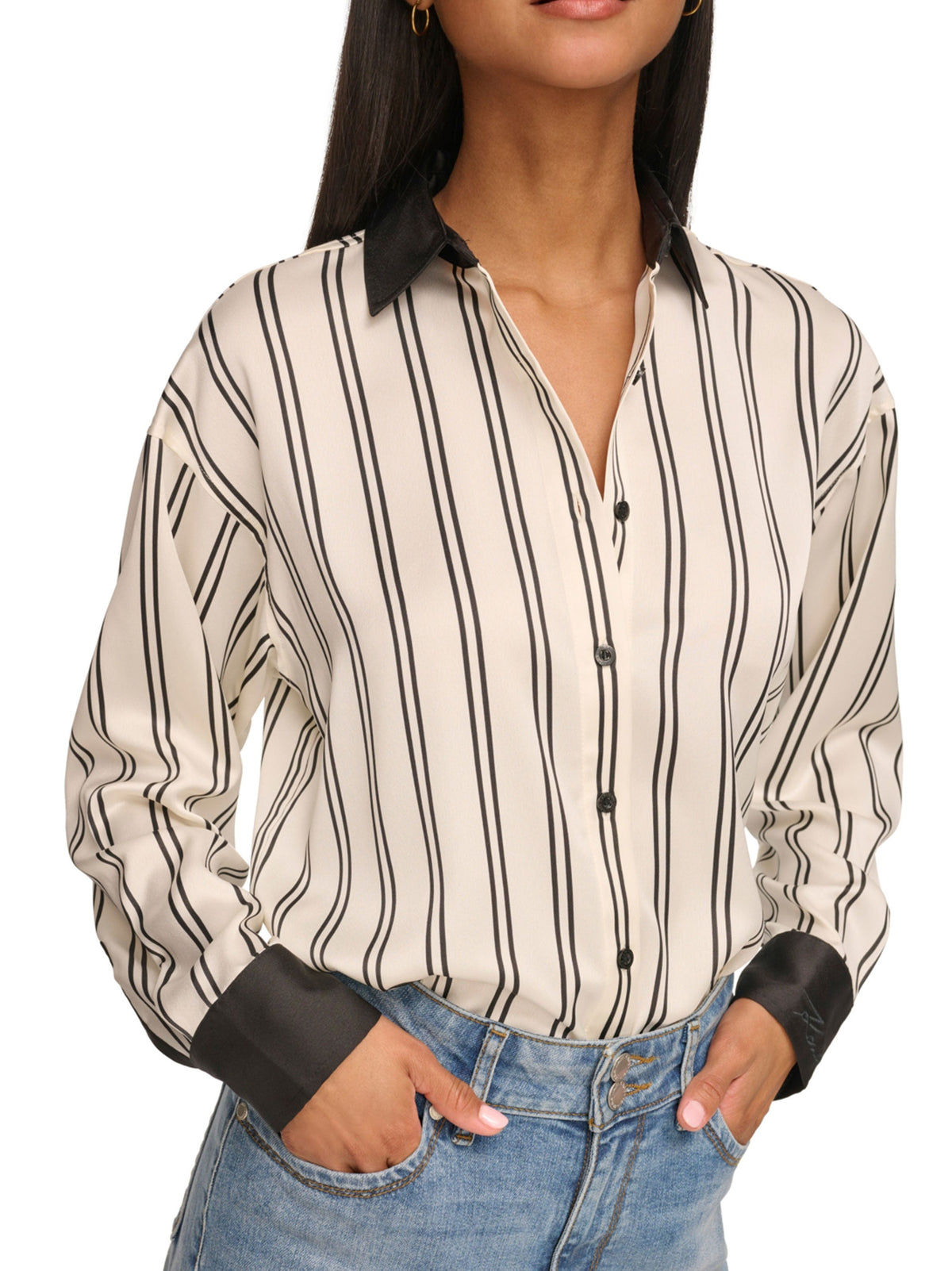 Image for Women's Striped Buttons Down Shirt,Cream