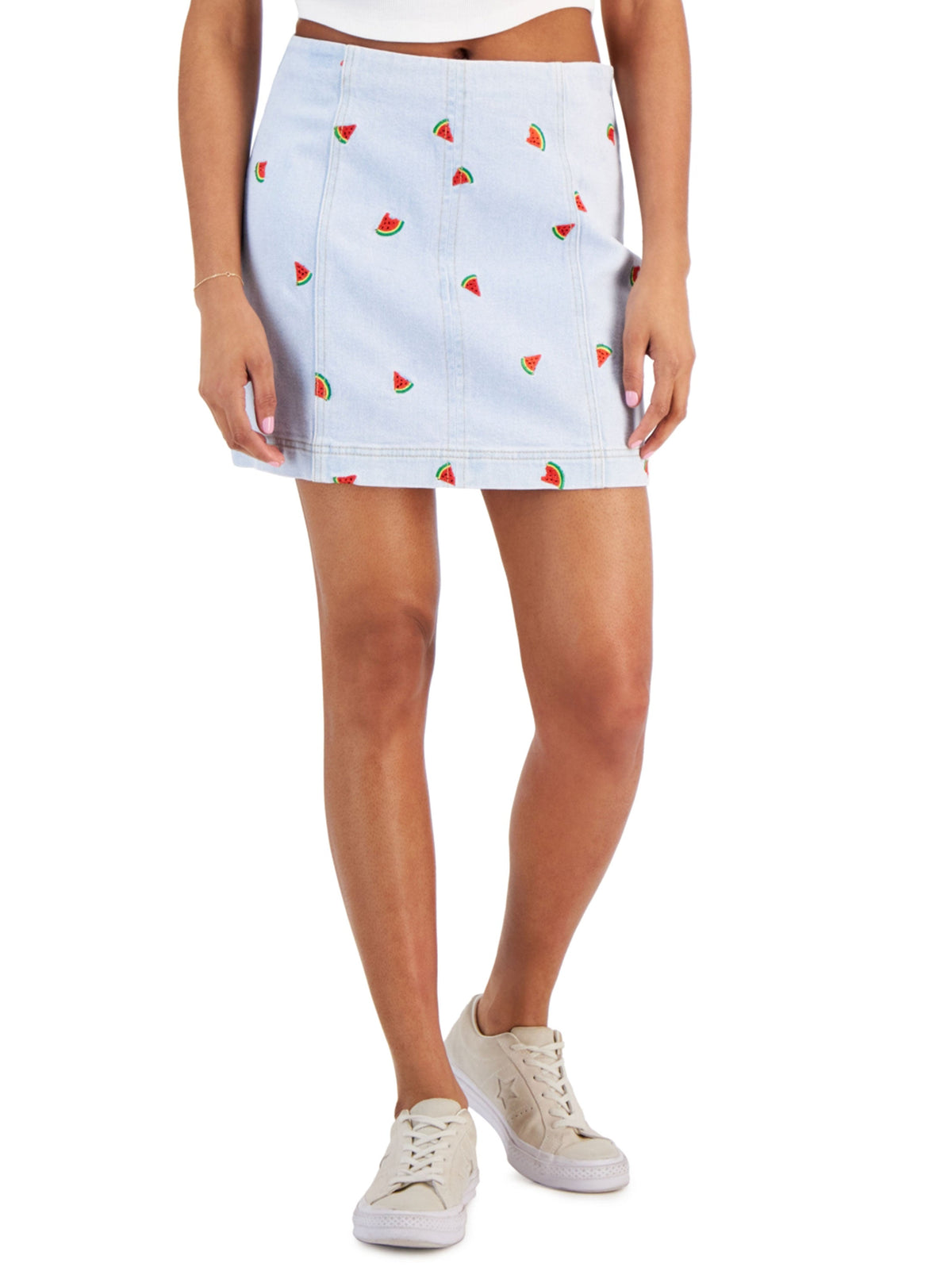 Image for Women's Watermelon Embroidered Denim Skirt,Light Blue