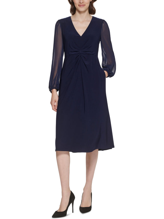 Image for Women's Ruched Fit & Flare Dress,Navy