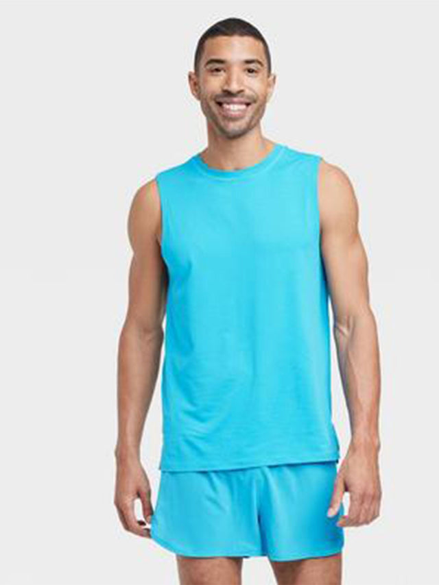 Image for Men's Plain Sleeveless T-Shirt,Blue