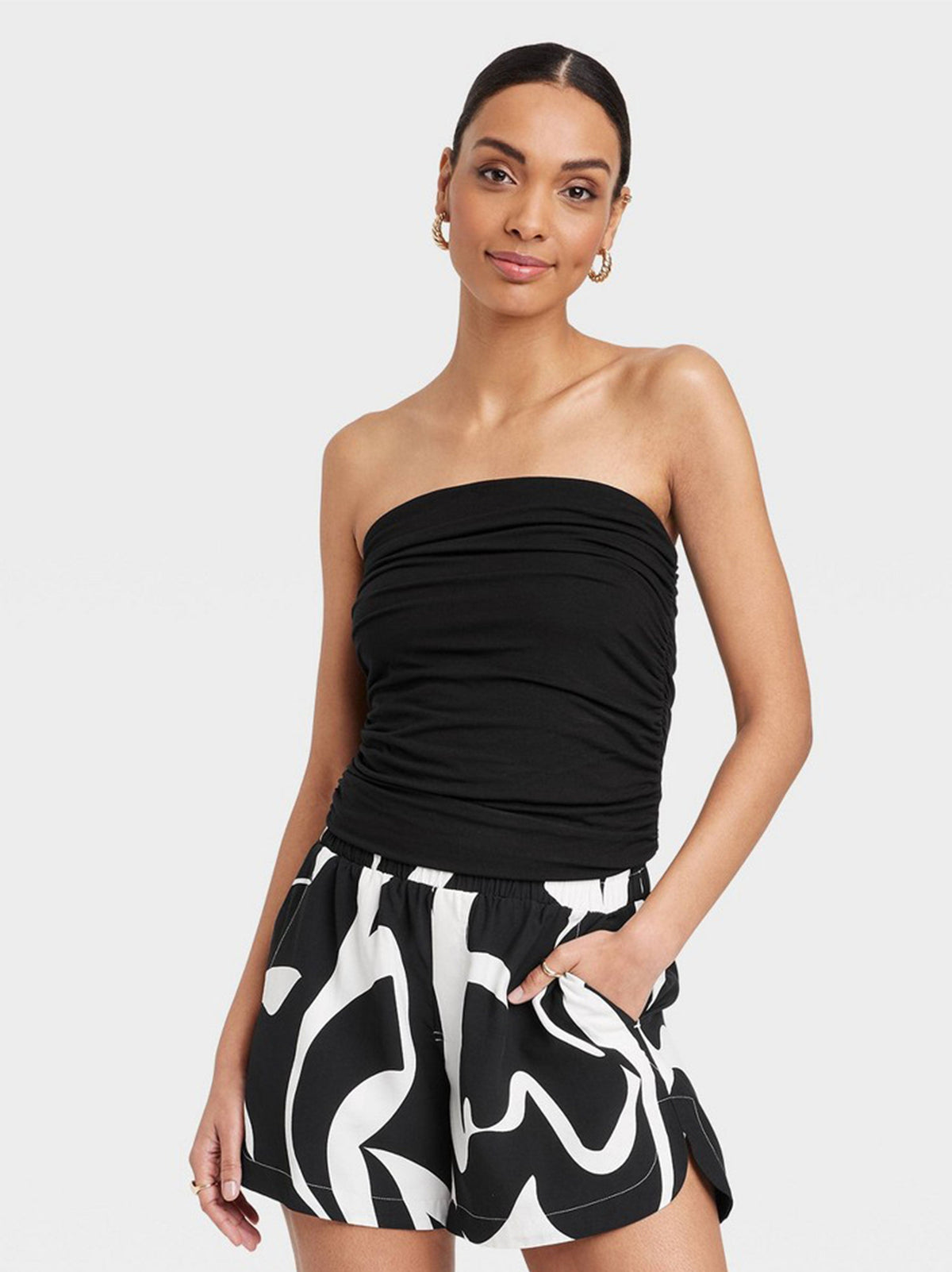 Image for Women's Ruched Tube Top,Black