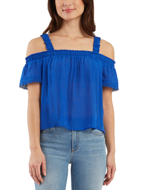 Image for Women's Gauze Off Shoulder Top,Blue