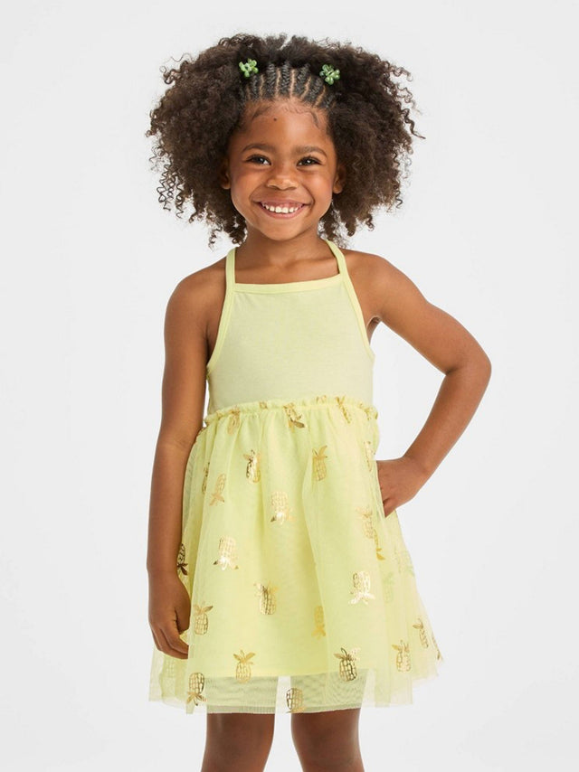 Image for Kids Girl's Pineapple Printed Tulle Dress,Yellow