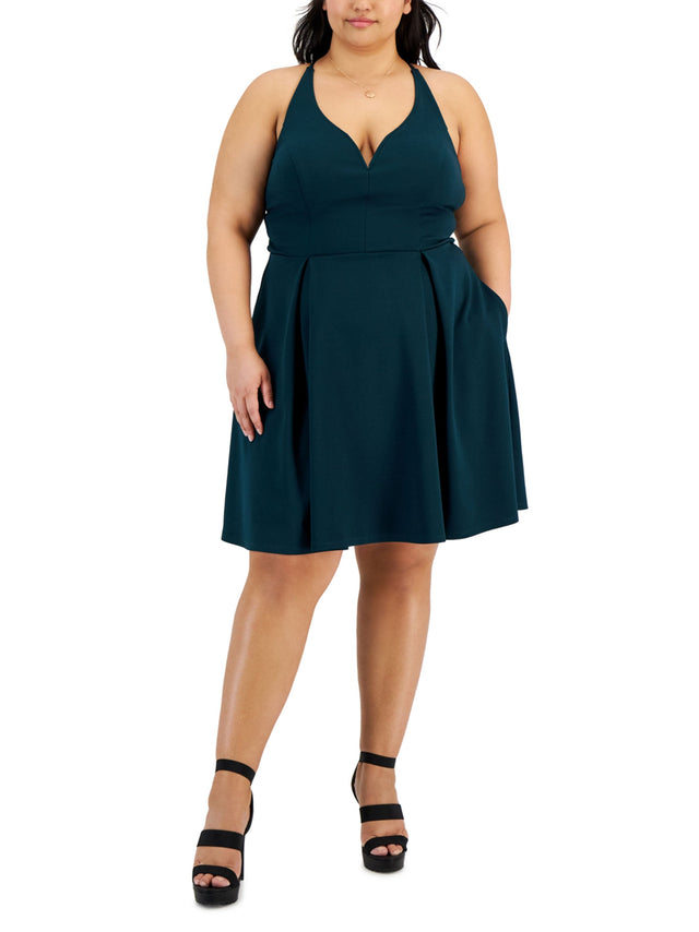 Image for Women's Plain Fit & Flare Dress,Dark Green