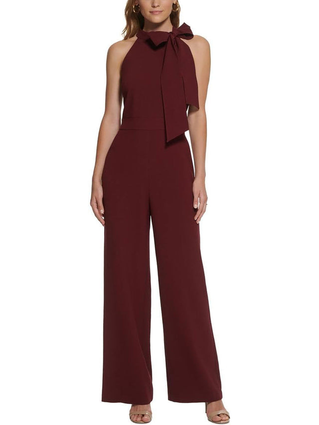 Image for Women's Neck Tie Jumpsuit,Burgundy