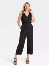 Image for Women's Plain Linen Jumpsuit,Black