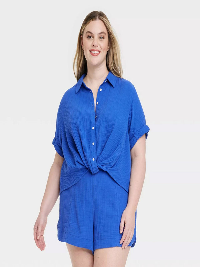 Image for Women's Buttons Down Gauze Shirt,Blue