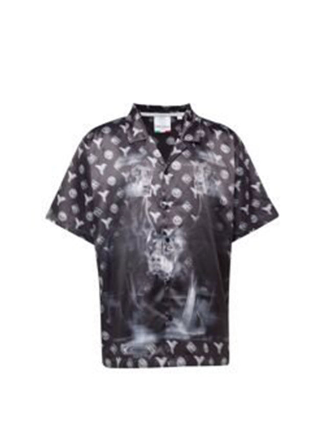 Image for Men's Graphic Printed Satin Buttons Down Shirt,Black
