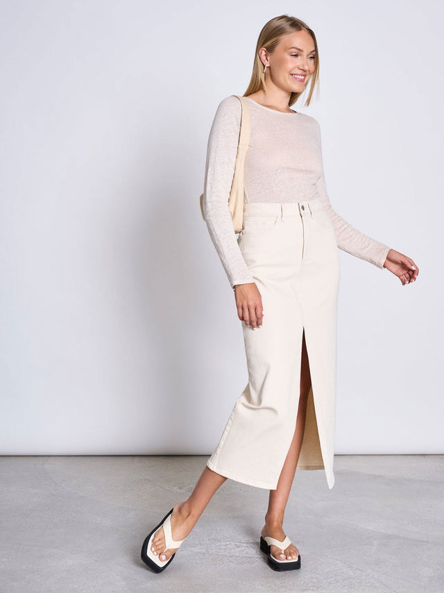 Image for Women's Front Slit Denim Skirt,Cream