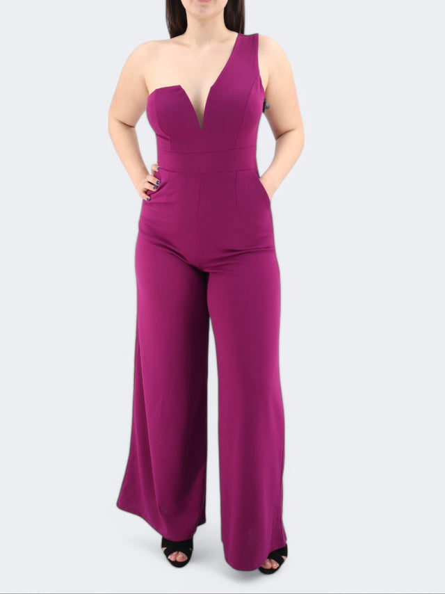 Image for Women's One Shoulder Plain Dress,Dark Pink
