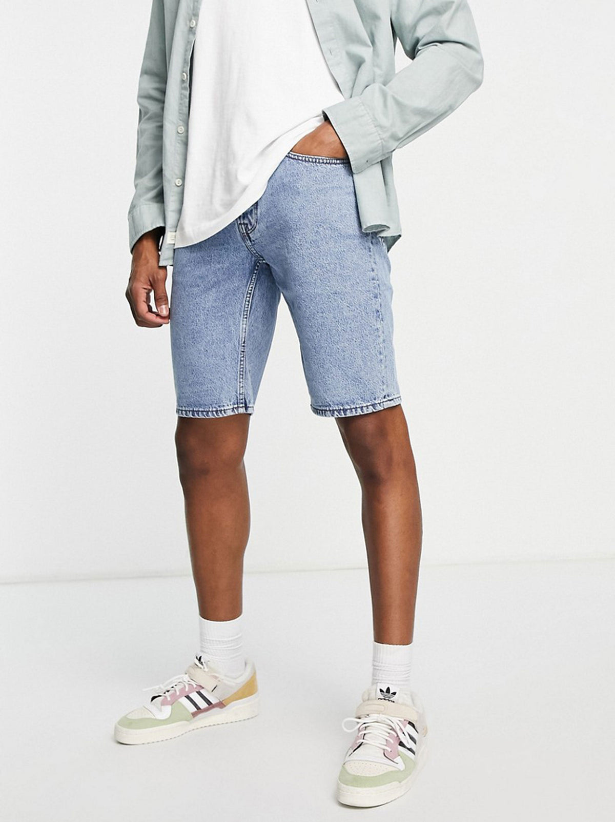 Image for Men's Washed Denim Shorts,Light Blue