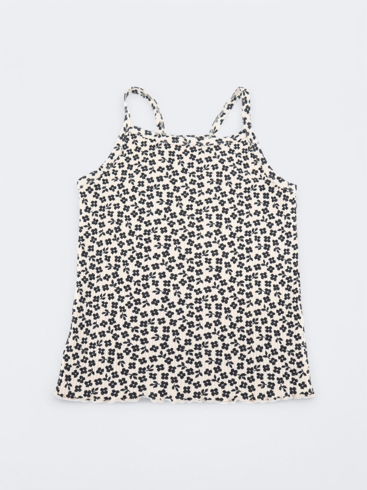 Image for Kids Girl's Floral Printed Ribbed Top,Black/Cream