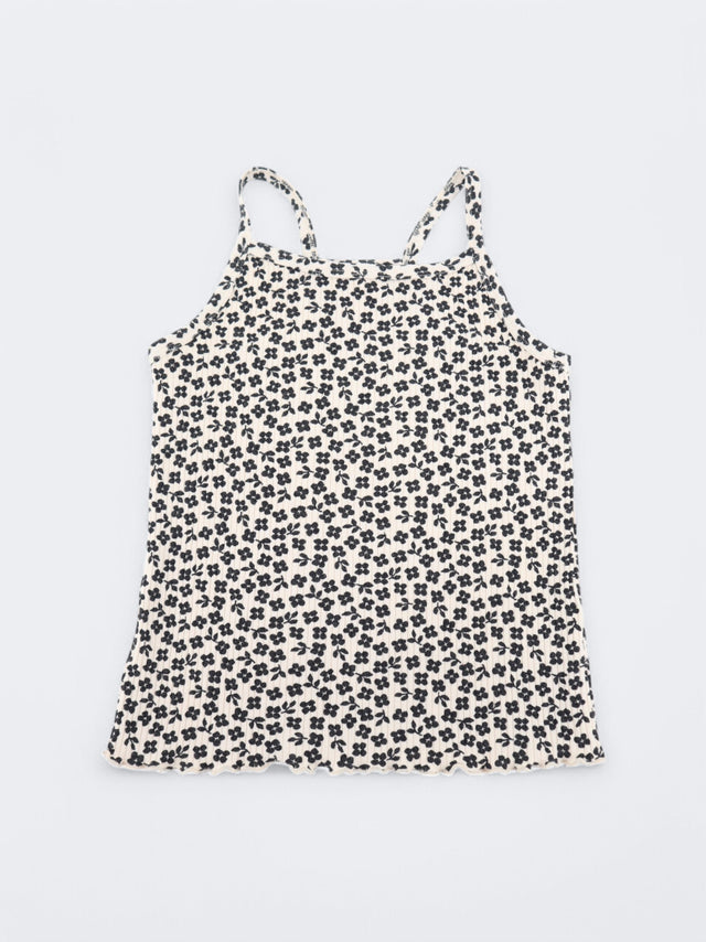 Image for Kids Girl's Floral Printed Ribbed Top,Black/Cream