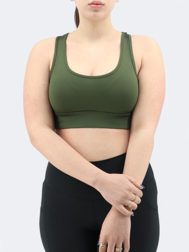Image for Women's Plain Sports Cropped Top,Dark Olive