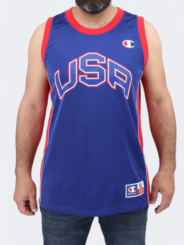 Image for Men's Printed Sports Tank Top,Blue/Red