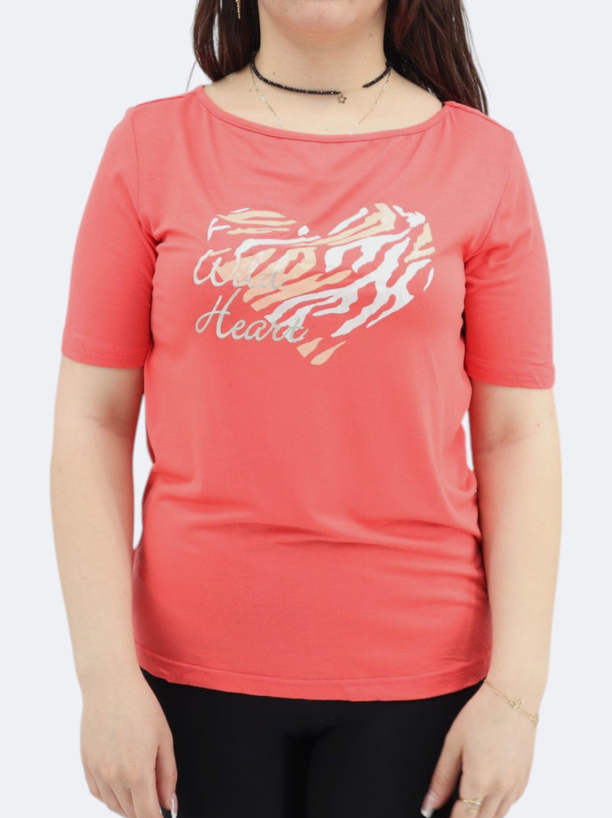 Image for Women's Heart Printed T-Shirt,Coral