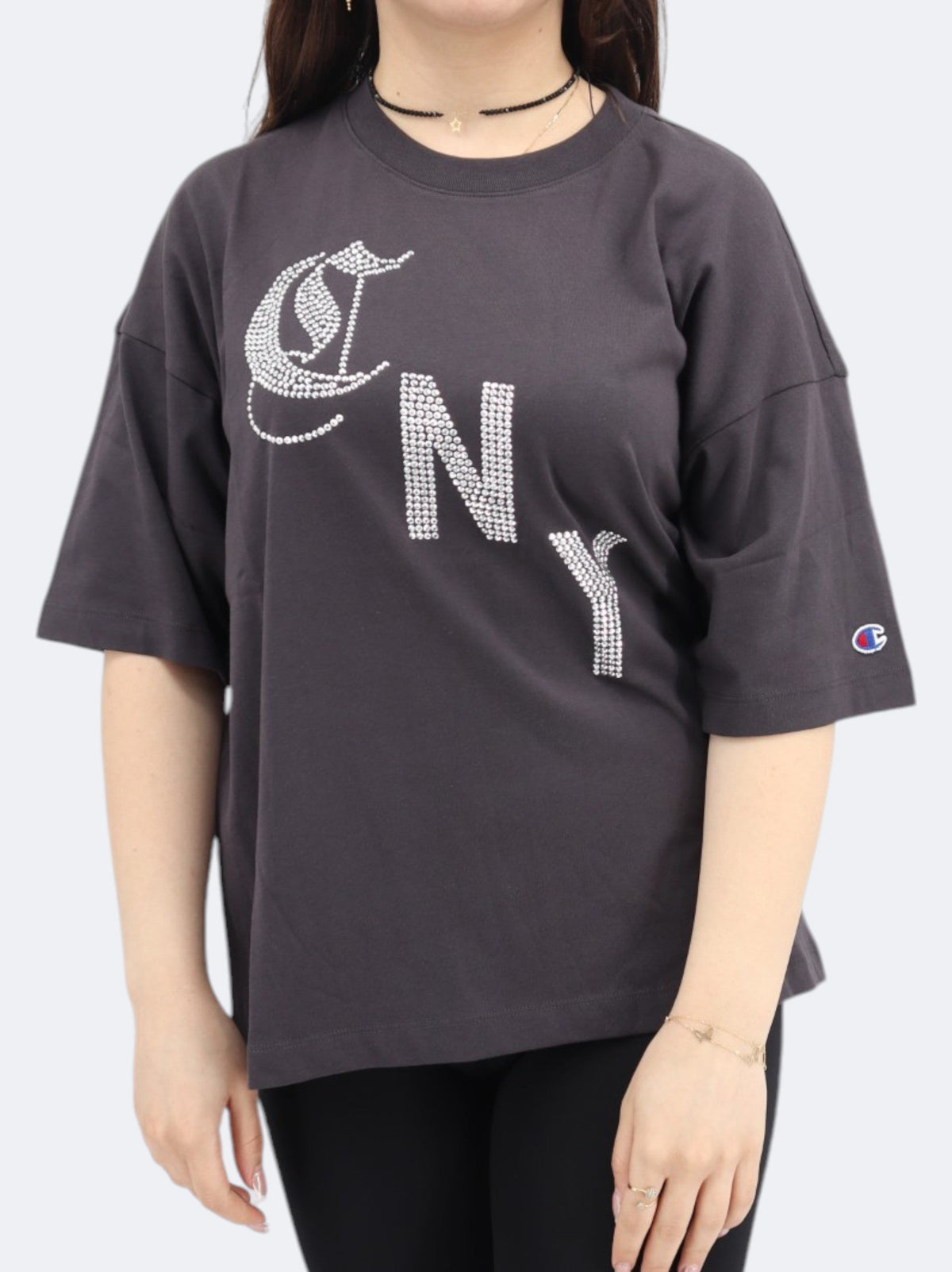 Image for Women's Embellished T-Shirt,Dark Grey
