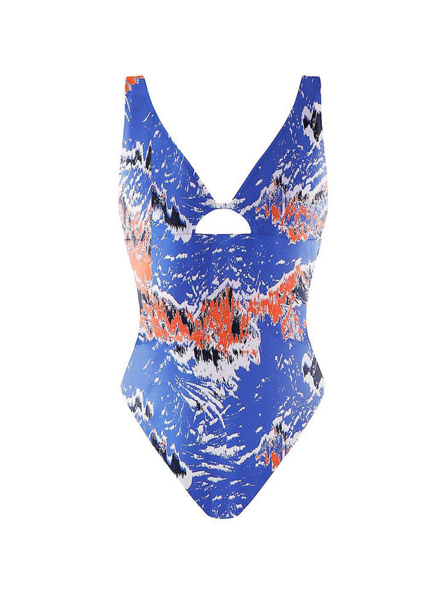 Image for Women's Open Back One Piece Printed  Swimsuit,Orange/Blue