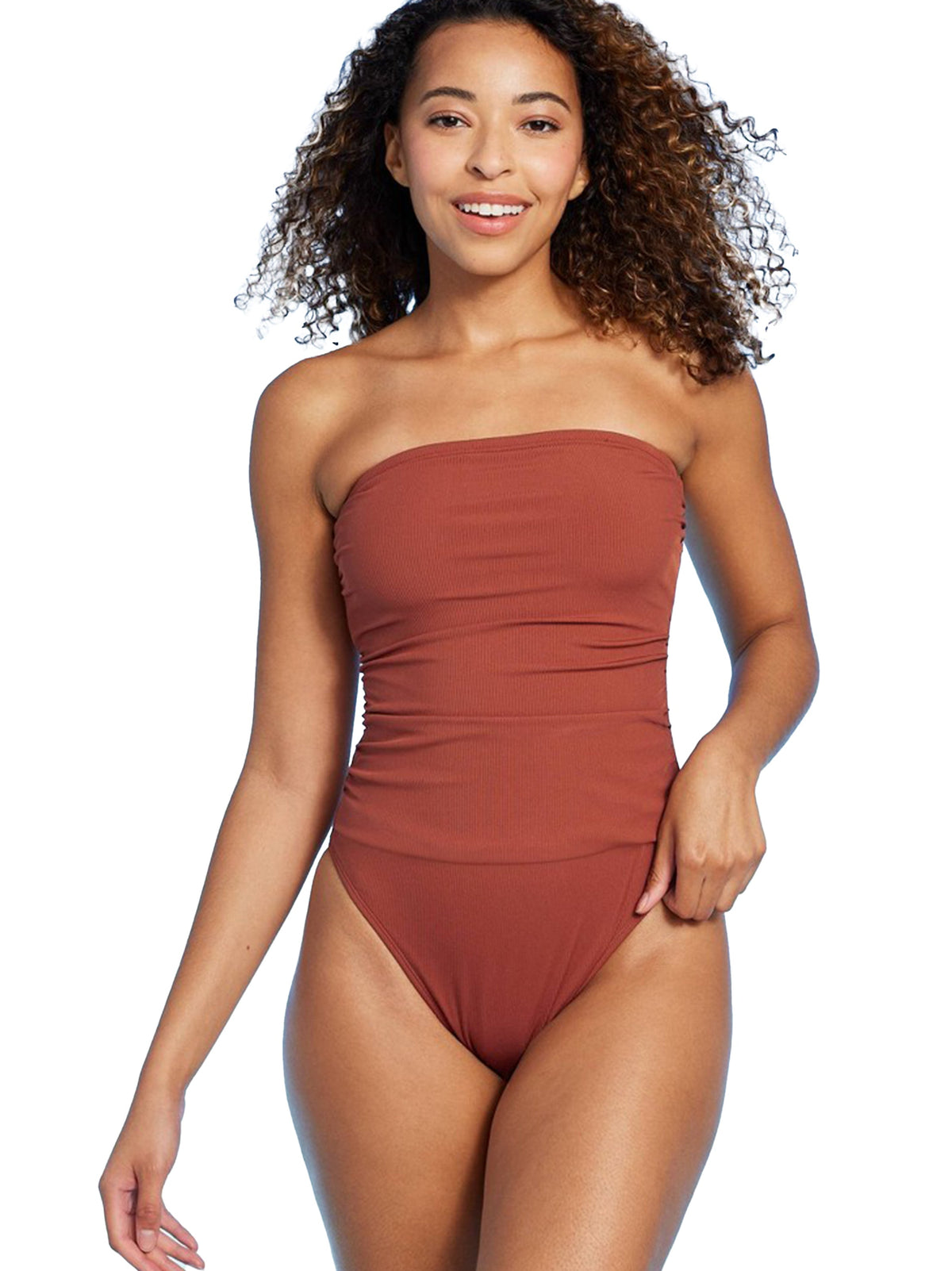 Image for Women's Plain Solid Tankini Top,Brown
