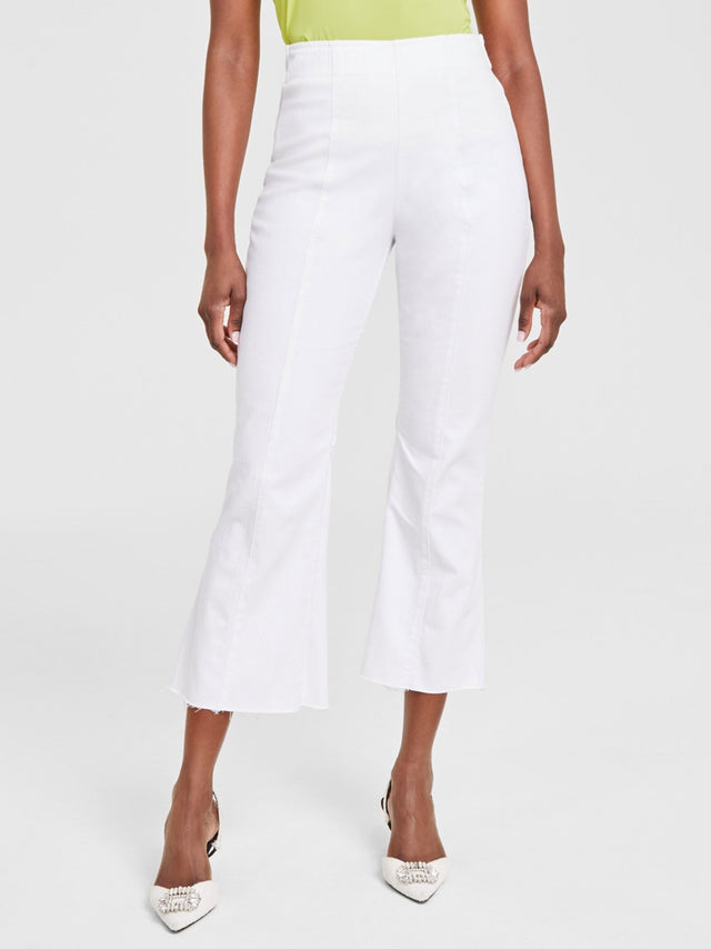 Image for Women's Textured High Rise Pull on Flared Cropped Jeans,White
