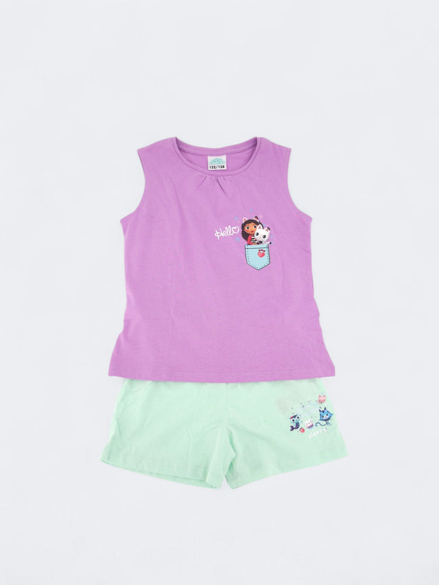 Image for Kid's Girl's Graphic Printed Set 2 Pcs Tank With Short,Purple/Aqua